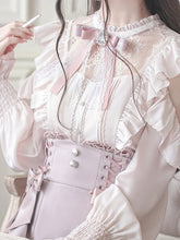 Jirai Kei Style Light Pink Bow Tie - Elegant Lace Trim and Sparkling Rhinestone Accent