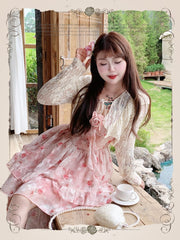 Plus Size Apricot Self-tie Straps Hollow-out Lace Top