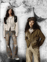 Green / Light Gray Hooded Jacket with Two-way Zip Placket and Drawstring Hood