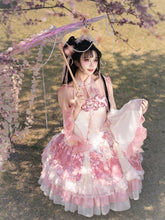 Pink Cheongsam Style Dress Sakura Print Qi Lolita Jumper Skirt Full Set