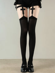 Gothic Style White/Black Big Cross Suspender Stockings