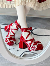 Wine Red Crisscross Design Bunny Ear Bowknot Sweet Lolita 8CM High Block Heels