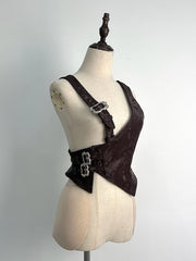 Steampunk Brown Asymmetrical Design Snakeskin-grain Leather Waistcoat