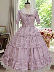 Sakura Pink Front Button Placket Classic Lolita OP Tea Party Dress Cherry Blossom Festival Outfit