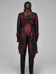 Men's Dark Red and Black Rococo Gorgeous Lace Tuxedo Coat