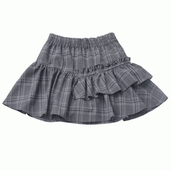 Gray Elastic Waist Tiered Plaid Skirt