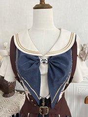 Sailor Collar Short Sleeves Bowknot Shirt
