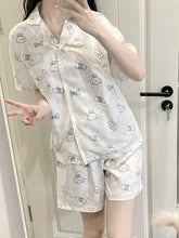 White & Pink/White & Blue Angel Print Pajama Set Short/Long Sleeves Options