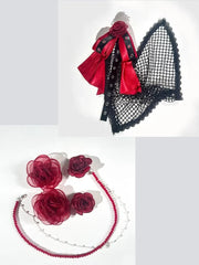 Clearance - Gothic Black and Red Train + Flower Bead Chain Accessory