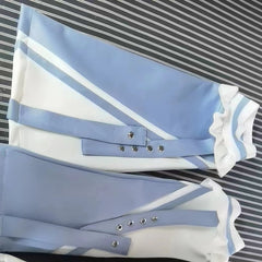 White&Blue Jirai Kei Sailor Collar Zip Closure Sweatshrit Jacket With Asymmetrical Leg Warmers