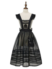 Black Lace-Trimmed Lolita Overdress with Embroidered Pocket