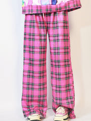 Rose Red Gyaru Fashion Plaid Pattern Wide-leg Cut Pants Thicken Version