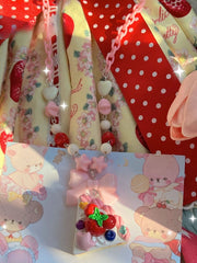 Pink Cake Pendant Bowknot Decorated Beaded Necklace