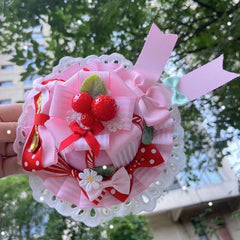Pink Strawberry Decorated Bowknot Details Floral Design Lace Trim Mini Hat