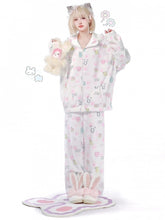 Panda and Puppy Print Sweet Flannel Winter Hooded Pajama Set