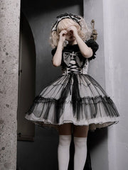 Plus Size Friendly Gothic Cross Big Bow Neckline Jumper Skirt Black and White