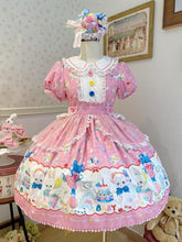 Lamb and Bunny Print Pink Short Sleeves Sweet Lolita Peter Pan Collar Dress