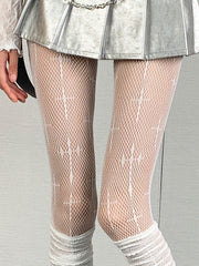 White Cross Pattern Punk Tights