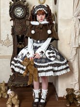 Brown Plaid Bear-themed Winter Lolita JSK + White Top + Cape + Hairband Full Set