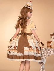 Yellow Square Neckline and Puff Sleeves Sweet Bowknot Details Lolita Dress