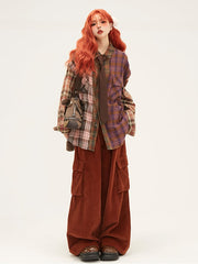 Clearance - Size M for Waist 68cm Coffee Corduroy Cargo Pants