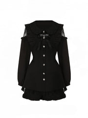 Plus Size Black Jirai Kei Set: Open Shoulder Top & Elastic Waist Shorts