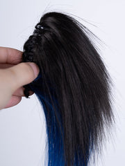 Black and Blue Highlights Synthetic Wig with Detachable Claw-Clip Ponytails