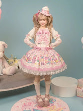 Pink & White Sweet Bunny and Cupcake Print Lolita Overall Dress