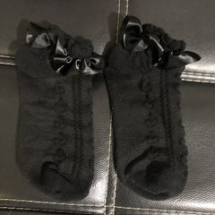 White/Black/Beige Satin Ruffled Lolita Cotton Socks