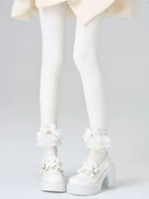 White Tights+White Lace Bowknot Leg Loops Set