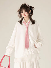 Clearance - Size for Bust 126cm Classic White Polo Shirt with Loose-Fit & Front Pocket