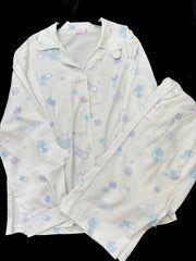 Yami Kawaii White Loungewear Set | Band-Aid & Kitten Print Top & Pants