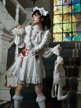 White Gothic Lolita Set - Short Version OP + Asymmetrical Corset Belt + Bloomers + Jabot Brooch
