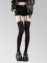 Gothic Style White/Black Metal Cross Suspender Stockings