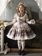 Brown Teddy and Cake Print Sweet Lolita Dress + Detachable Sleeves