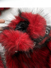 Wine Red Y2K Plush Leg Warmers with Buckle Strap + Plush Scarf