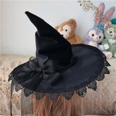 Gothic Witch Hat Adorned with a Bow and Lace Edging – 6 Color Options