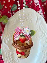 Red Strawberry And Basket Pendant Bowknot Details Floral Decorated Beaded Necklace