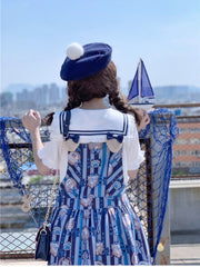 Puppy's Glory Sailor Collar Bowknot Details Blouse