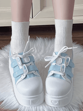 Tenshi Kaiwai Light Blue Low-top Version Platform Sneakers with Lace-up & Velcro Strap Closures