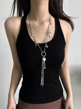 Y2K Long Silver Necklace With Heart Key Pendant