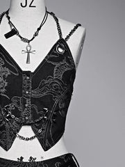 Studs Design Punk Chain Black Denim Cami Top Ashnikko Concert Outfits