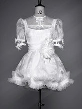 White Gothic Chiffon High Waist Puff Sleeves Dress