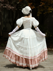 White & Pink Lace Trim Flounce Hem Vintage Southern Belles Victorian Skirt