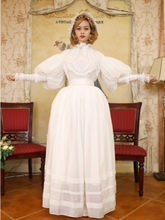 White Leg-of-Mutton Sleeves Vintage Lace Blouse and White Skirt Long Version Set