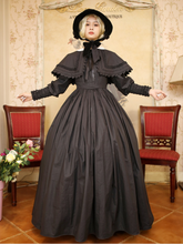 Black Bishop Sleeves Vintage Southern Belles Dress with Shawl and Bonnet Full Set