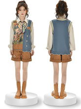 Animal Paradise Crown Embroidery Asymmetric Design Colorblock Design Vest