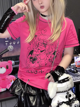 Yami Kawaii Pink Anime T-Shirt Lace-Up Side Detail & Chain Decor