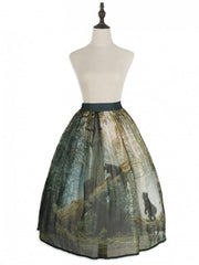 Black Bears Playing in the Forest Oil Paiting Skirt