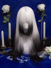 White and Black Ombre Color Long Straight Wig Princess Cut